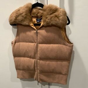 Camel color cashmere and fur vest